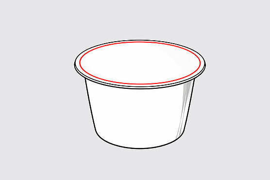 Capsule with welded film, red dashed edge indicates ultrasonic sealing