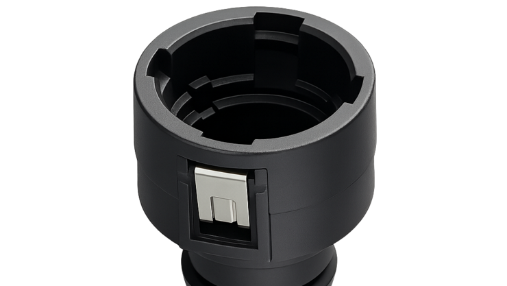 Black plastic adapter with side metal clip