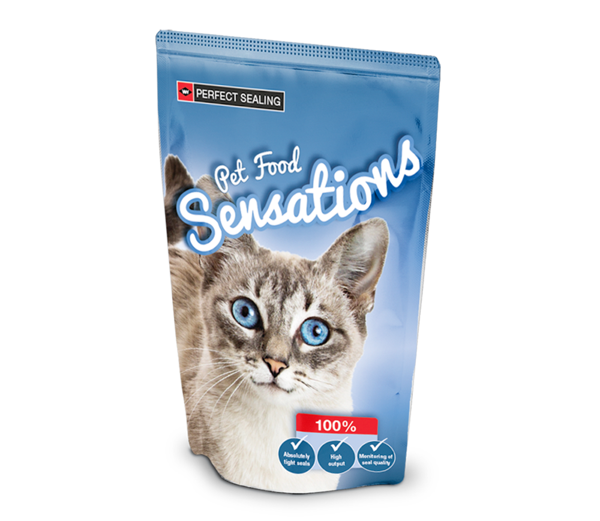 Stand-up pouch de ração para gatos selado por ultrassom