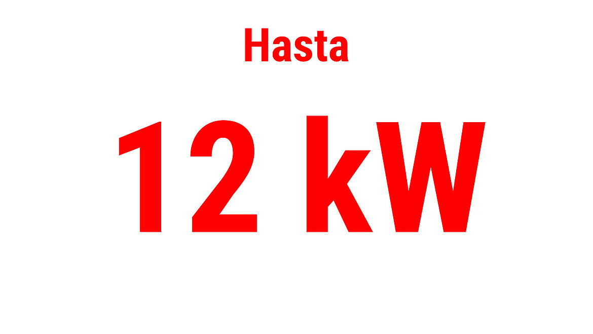 Texto rojo que muestra “Hasta 12 kW” como indicador de rendimiento