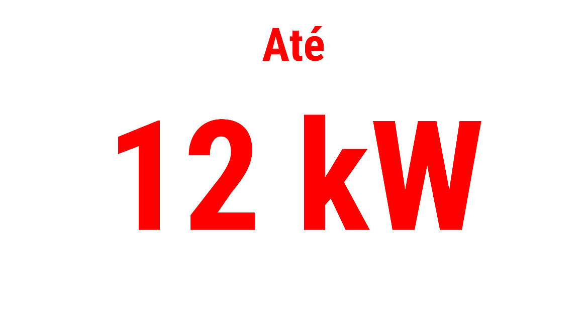 Texto vermelho mostra “Até 12 kW” como indicador de desempenho