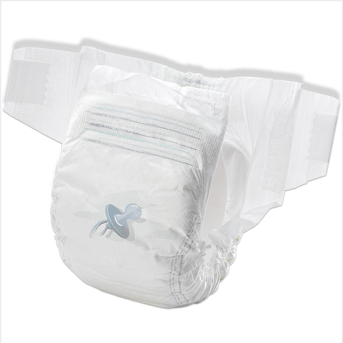 Disposable baby diaper made of nonwoven materials with elastic side tabs