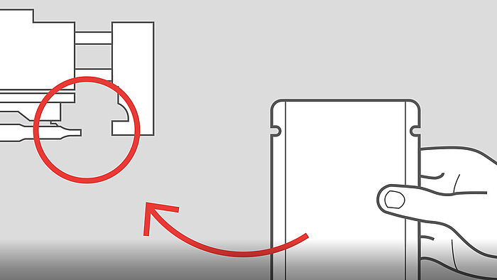 Desenho mostrando como inserir um stand-up pouch em um TSM