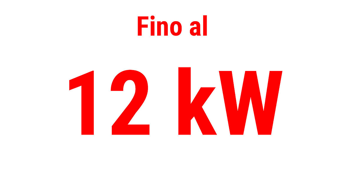 Testo rosso che mostra “Fino a 12 kW” come indicatore di prestazioni